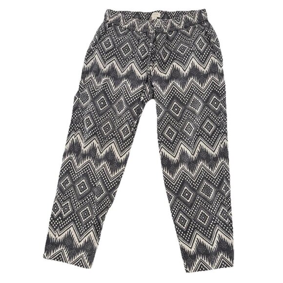 J.Crew Factory Linen Blend Ikat Print‎ Pull On Crop Pants Sz 4 Aztec Boho Beach - Picture 1 of 8